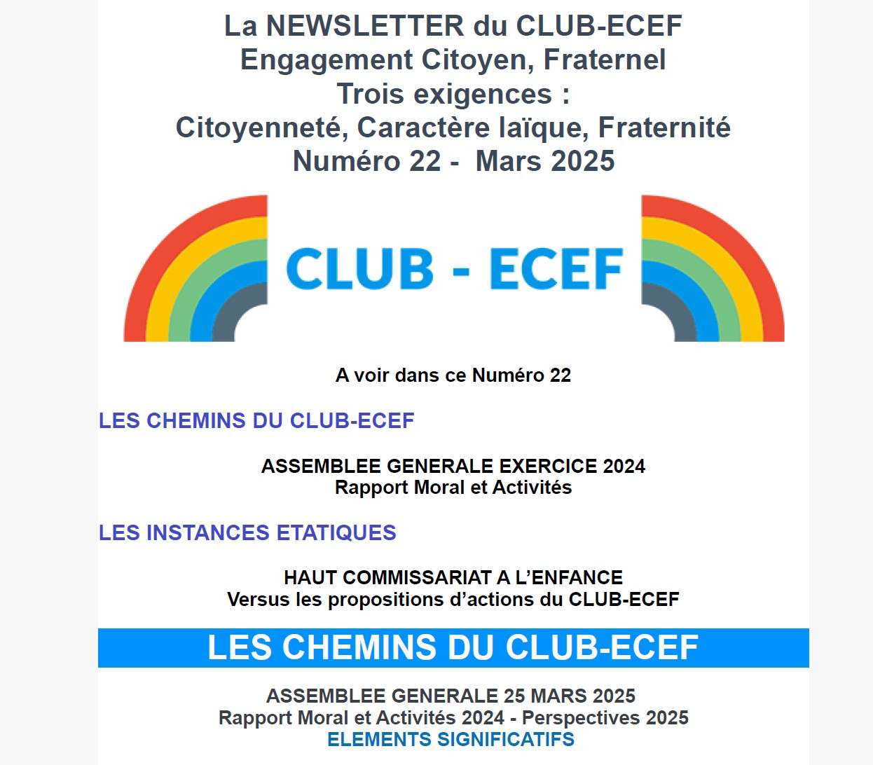 Newsletter du CLUB-ECEF – Numéro 22